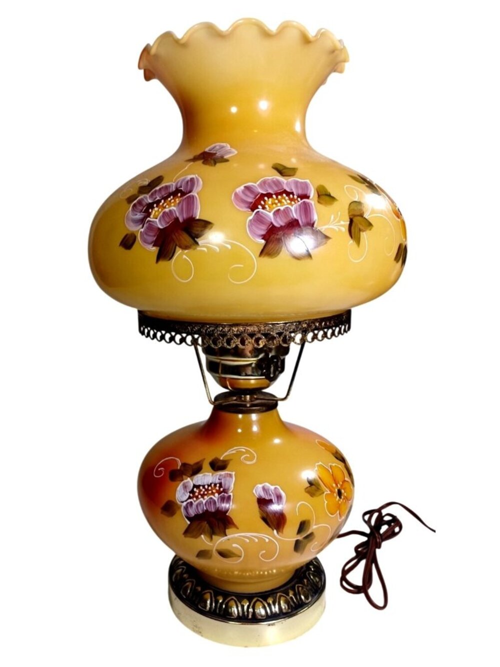 Stunning Handpainted Fenton ? Gone With The Wind Hurricane Parlour Lamp 18.5 X11